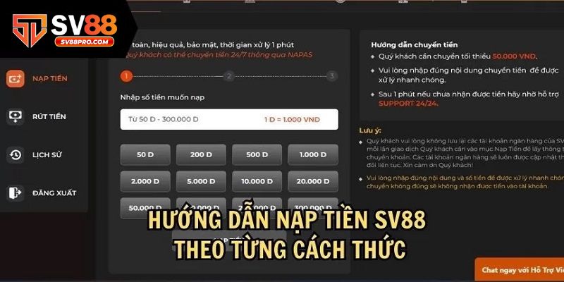 Hướng dẫn nạp và các hình thức nạp tiền tại sv88